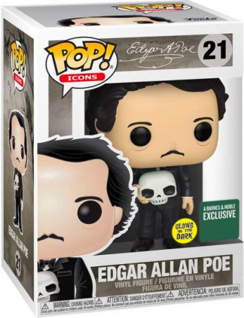 Figurine Funko Pop Personnalités Publiques #21 Edgar Allan Poe avec crâne - Glow In The Dark