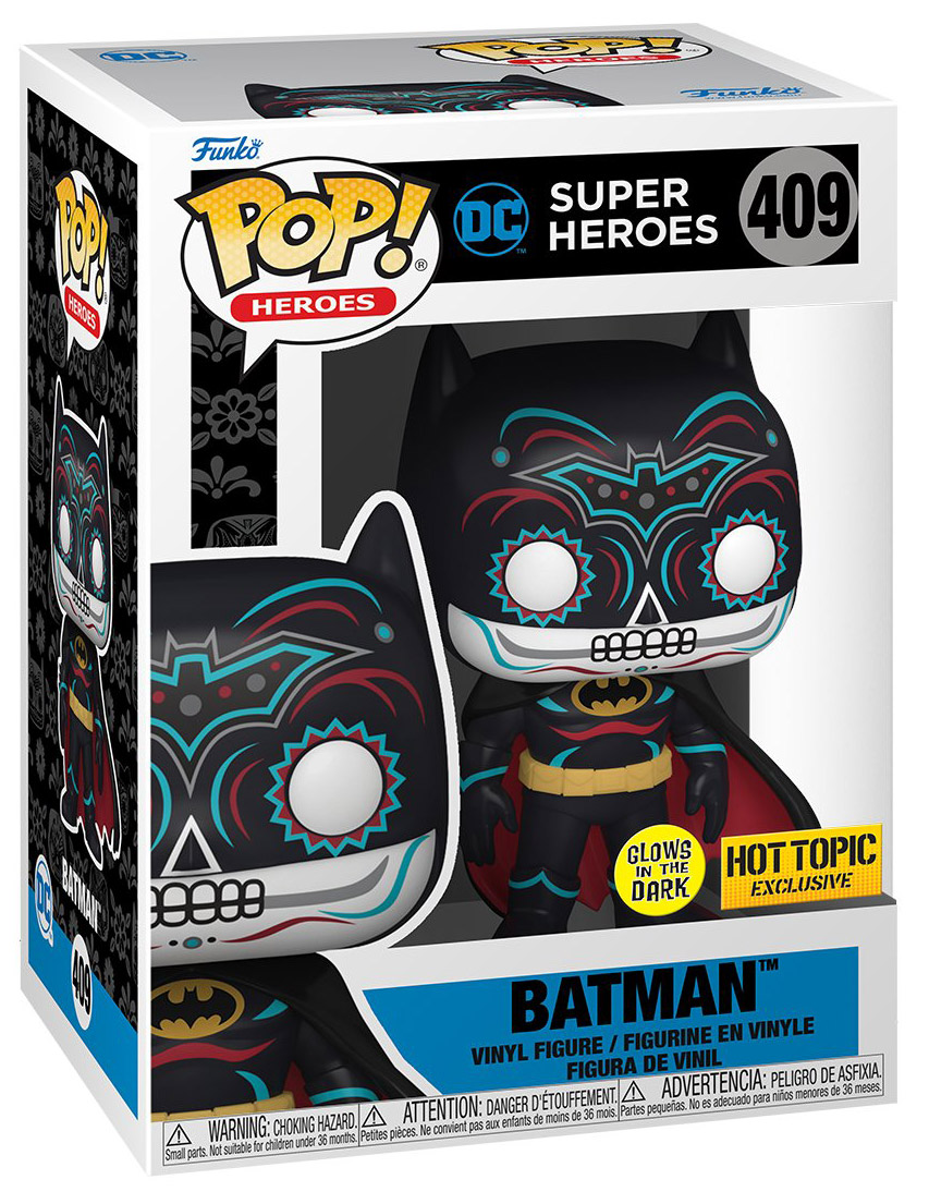 Figurine Pop DC Super-Héros #409 pas cher : Batman - Dia De Los DC - Glow  in the Dark