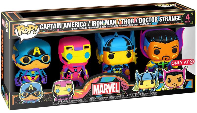 Figurine Funko Pop Marvel Comics Captain America / Iron Man / Thor / Doctor Strange Black Light