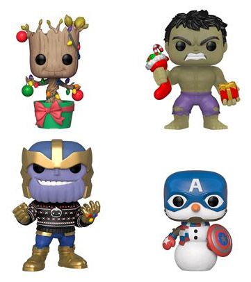 Figurine Funko Pop Marvel Comics #532 Groot Hulk Thanos Captain Snowman - Pack