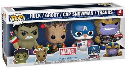 Figurine Funko Pop Marvel Comics #532 Groot Hulk Thanos Captain Snowman - Pack