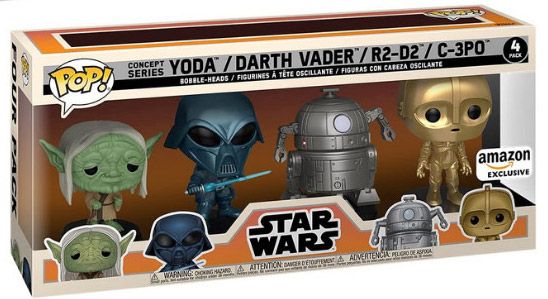 Figurine Funko Pop Star Wars Concept Series Yoda, C-3PO, Darth Vader & R2-D2 Concept Series Pack