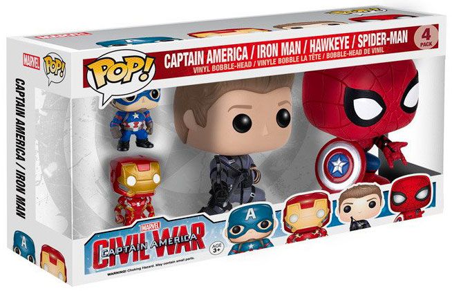 Figurine Funko Pop Captain America : Civil War [Marvel] Captain America, Iron Man, Hawkeye & Spider-Man - 4 Pack