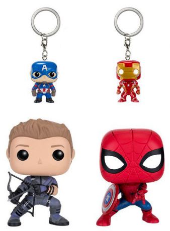 Figurine Funko Pop Captain America : Civil War [Marvel] Captain America, Iron Man, Hawkeye & Spider-Man - 4 Pack