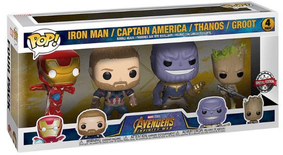 Figurine Funko Pop Avengers : Infinity War [Marvel] Iron Man / Captain America / Thanos / Groot - Pack