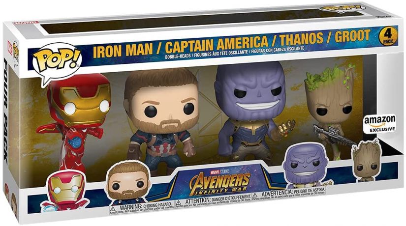 Figurine Funko Pop Avengers : Infinity War [Marvel] Iron Man / Captain America / Thanos / Groot - Pack