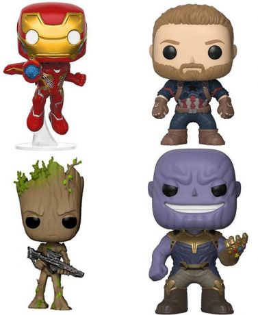 Figurine Funko Pop Avengers : Infinity War [Marvel] Iron Man / Captain America / Thanos / Groot - Pack