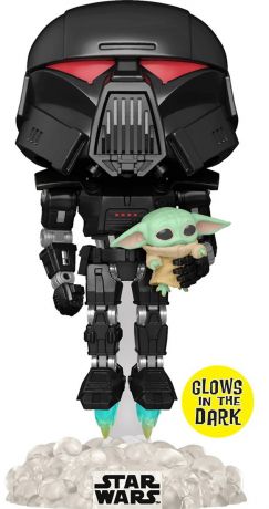 Figurine Funko Pop Star Wars : Le Mandalorien #488 Dark Trooper avec Grogu - Glow in the Dark