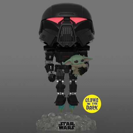 Figurine Funko Pop Star Wars : Le Mandalorien #488 Dark Trooper avec Grogu - Glow in the Dark