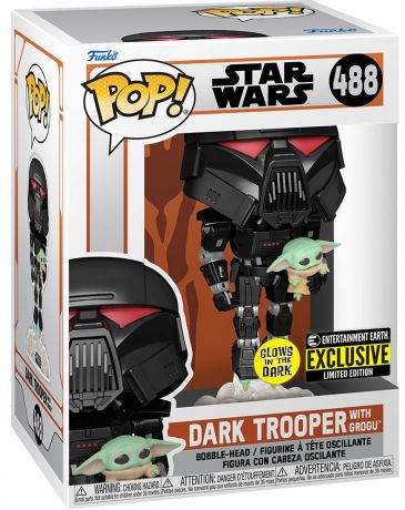 Figurine Funko Pop Star Wars : Le Mandalorien #488 Dark Trooper avec Grogu - Glow in the Dark