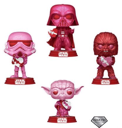 Figurine Funko Pop Star Wars : Saint-Valentin Dark Vador / Stormtrooper / Chewbacca / Yoda - Diamant