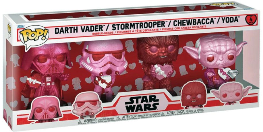 Figurine Funko Pop Star Wars : Saint-Valentin Dark Vador / Stormtrooper / Chewbacca / Yoda - Diamant