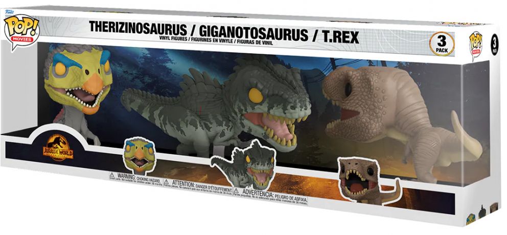 Figurine Funko Pop Jurassic World : Le Monde d'après Therizinosaurus - T-Rex - Giganotosaurus - Pack