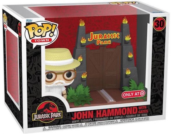 Figurine Funko Pop Jurassic Park #30 John Hammond avec le portail de Jurassic Park