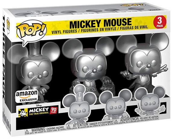 Figurine Funko Pop Mickey Mouse - 90 Ans [Disney] Mickey Mouse - Steamboat Willie, Apprenti Sorcier, Chef d'Orchestre - 3-Pack Argent