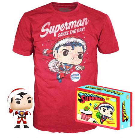 Figurine Funko Pop DC Super-Héros #353 Superman avec Chandail Noël - Flocked - T-Shirt