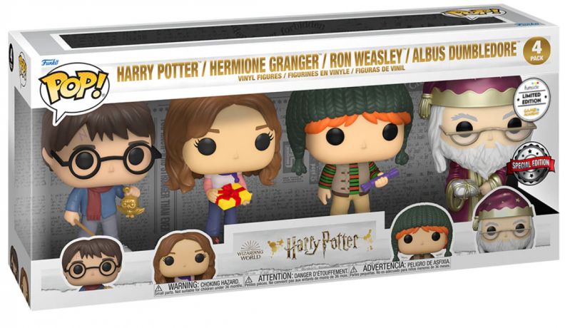 Figurine Pop Harry Potter pas cher : Harry Potter / Hermione Granger / Ron  Weasley / Albus Dumbledore (Noël)