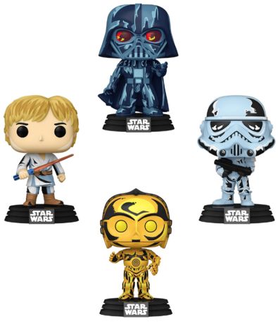 Figurine Funko Pop Star Wars Retro Series Dark Vador, Luke Skywalker, C-3PO & Stormtrooper - Pack