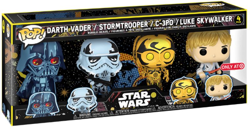 Figurine Funko Pop Star Wars Retro Series Dark Vador, Luke Skywalker, C-3PO & Stormtrooper - Pack