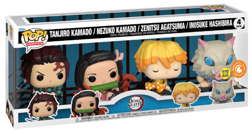 Figurine Funko Pop Demon Slayer Tanjiro Kamado / Nezuko Kamado / Zenitsu Agatsuma / Inosuke Hashinira - Pack