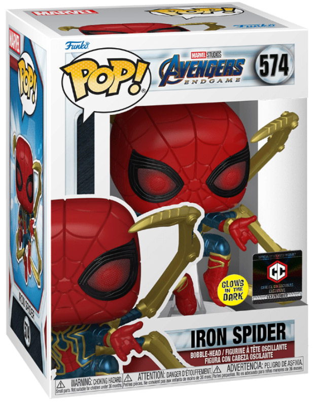 Figurine Pop Avengers : Endgame [Marvel] #574 pas cher : Iron Spider avec  Nano Gant - Glow in the Dark