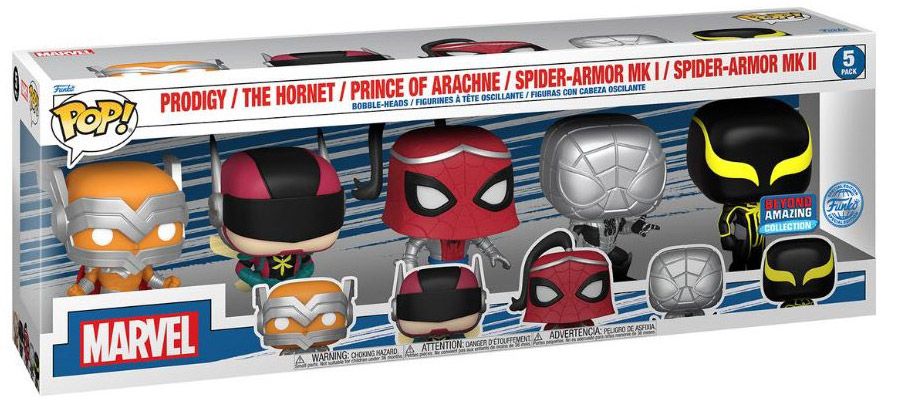Figurine Funko Pop Marvel Comics Prodigy / Hornet / Prince of Arachne / Spider-Armor MK I / Spider-Armor MK II - Pack