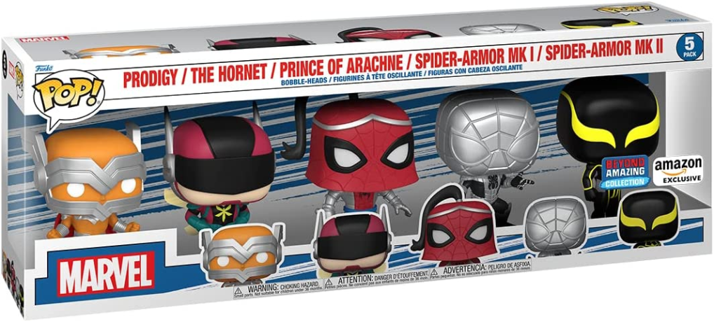 Figurine Funko Pop Marvel Comics Prodigy / Hornet / Prince of Arachne / Spider-Armor MK I / Spider-Armor MK II - Pack