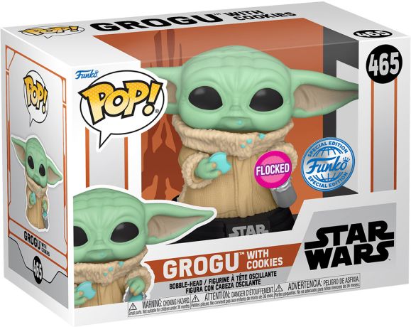 Figurine Funko Pop Star Wars : Le Mandalorien #465 Grogu avec cookies - Flocked