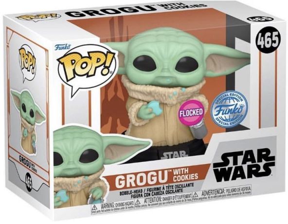 Figurine Funko Pop Star Wars : Le Mandalorien #465 Grogu avec cookies (Flocked) - T-Shirt