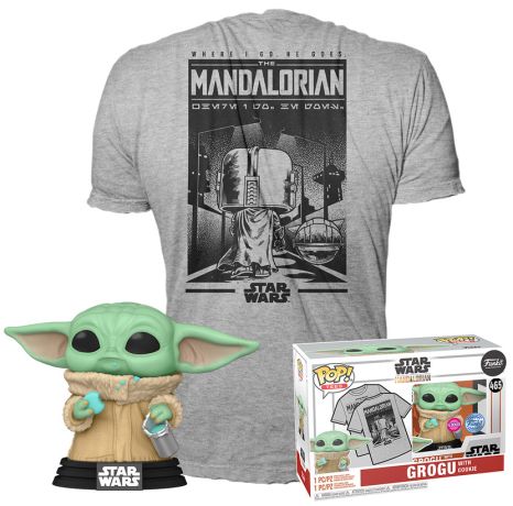 Figurine Funko Pop Star Wars : Le Mandalorien #465 Grogu avec cookies (Flocked) - T-Shirt