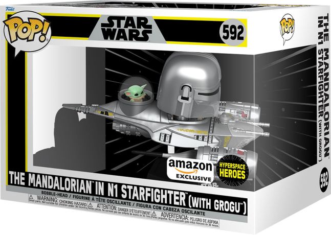 Figurine Funko Pop Star Wars : Le Mandalorien #592 Le Mandalorien dans le Chasseur N-1 avec Grogu (Hyperspace Heroes)