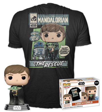 Figurine Funko Pop Star Wars : Le Mandalorien #482 Luke Skywalker avec Grogu - T-Shirt