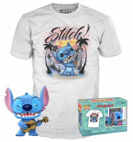 Figurine Funko Pop Lilo et Stitch [Disney] #1044 Stitch avec ukulélé (Flocked) - T-Shirt