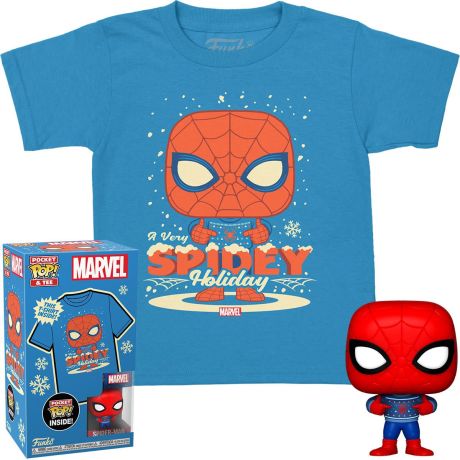 Figurine Funko Pop Marvel Comics Spider-Man (Noël) Pocket - T-Shirt