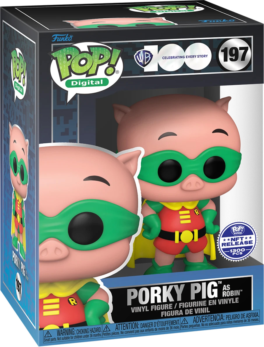 Figurine Pop Warner Bros 100 ans 197 pas cher Porky Pig en Robin Digital Pop