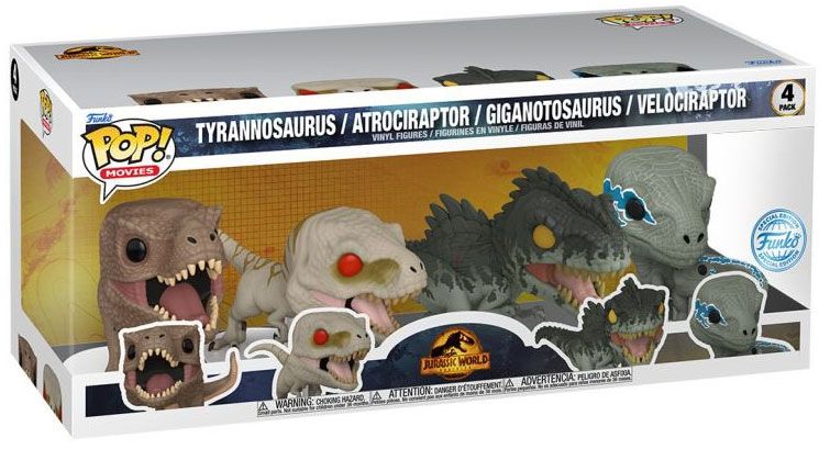 Figurine Funko Pop Jurassic World : Le Monde d'après Tyrannosaurus / Atrociraptor / Giganotosaurus / Velociraptor - Pack