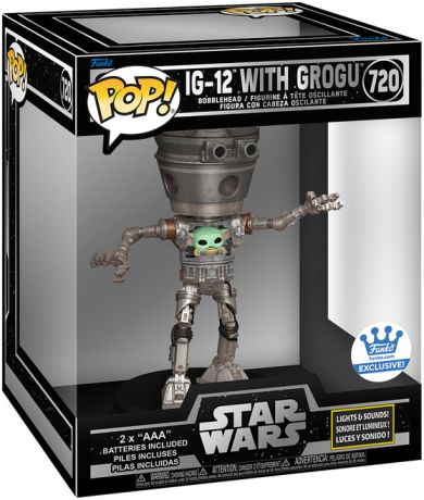 Figurine Funko Pop Star Wars : Le Mandalorien #720 IG-12 avec Grogu - Lumières et Son