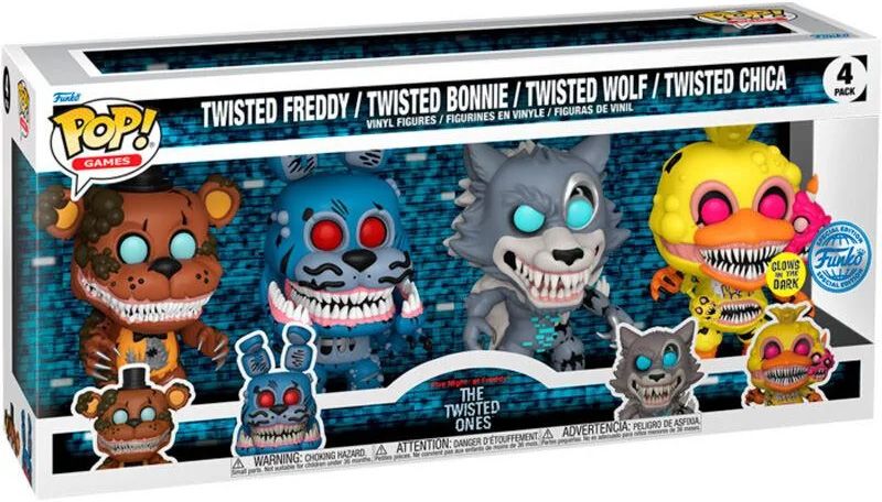 Figurine Funko Pop Five Nights at Freddy's Twisted Freddy, Bonnie, Wolf & Chica - 4-Pack