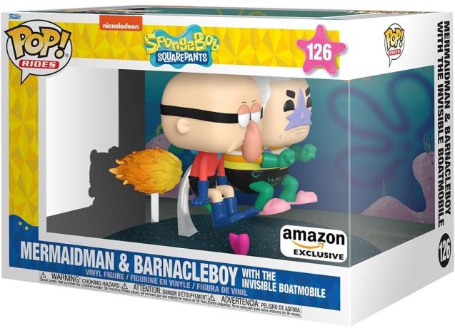 Figurine Funko Pop Bob l'Eponge #126 Homme Sirène et Bernard l’Ermite avec Boatmobile invisible