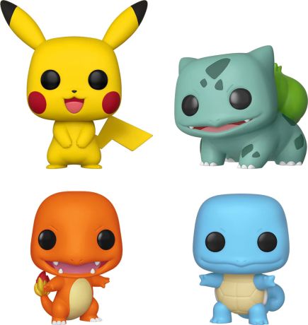 Figurine Funko Pop Pokémon Pikachu - Bulbizarre - Salamèche - Carapuce (Starters) - Pack