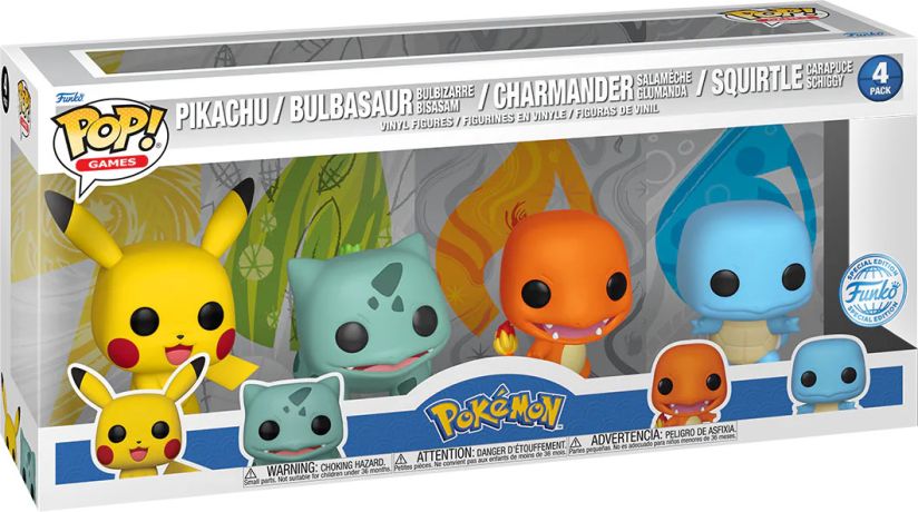 Figurine Funko Pop Pokémon Pikachu - Bulbizarre - Salamèche - Carapuce (Starters) - Pack