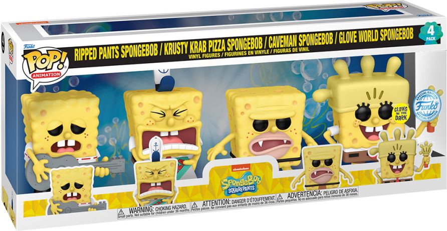 Figurine Funko Pop Bob l'Eponge Bob l'Eponge Pantalon déchiré / Pizza / Homme des cavernes / Gant - Pack
