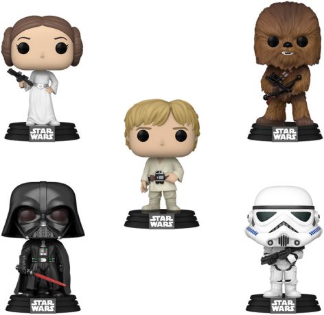 Figurine Funko Pop Star Wars 4 : Un nouvel espoir Luke / Leia / Chewbacca / Dark Vador / Stormtrooper - Pack