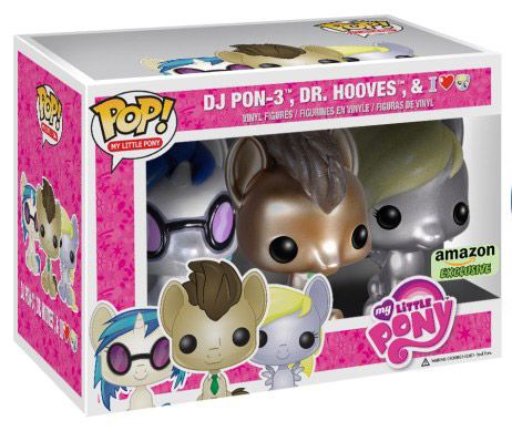 Figurine Funko Pop My Little Pony DJ Pon 3, Dr Hooves & Derpy - 3 Pack - Pailletés