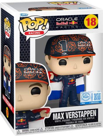 Figurine Funko Pop Formule 1 (F1) #18 Max Verstappen avec le drapeau néerlandais