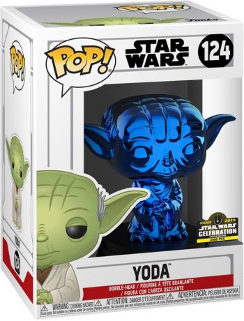 Figurine Funko Pop Star Wars 6 : Le Retour du Jedi #124 Yoda - Chromé Bleu