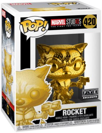 Figurine Funko Pop Marvel Studios - L'anniversaire des 10 ans #420 Rocket Raccoon - Chromé Or