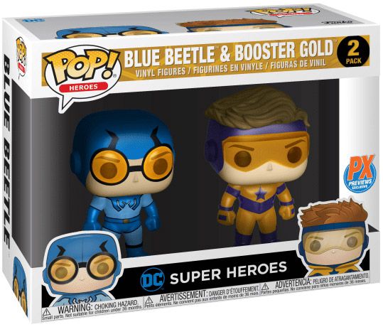 Figurine Funko Pop DC Super-Héros Beetle Bleu & Booster Or - Métallique - 2 pack 