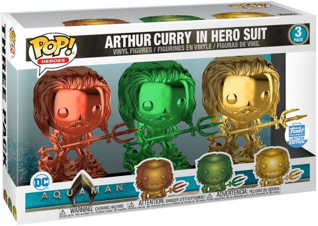 Figurine Funko Pop Aquaman [DC] Arthur Curry en Costume de Héro - Chromé - 3 pack