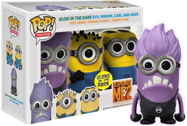 Figurine Funko Pop Moi, Moche et Méchant Minion Démoniaque, Carl & Dave - Brillant dans le noir - 3 pack